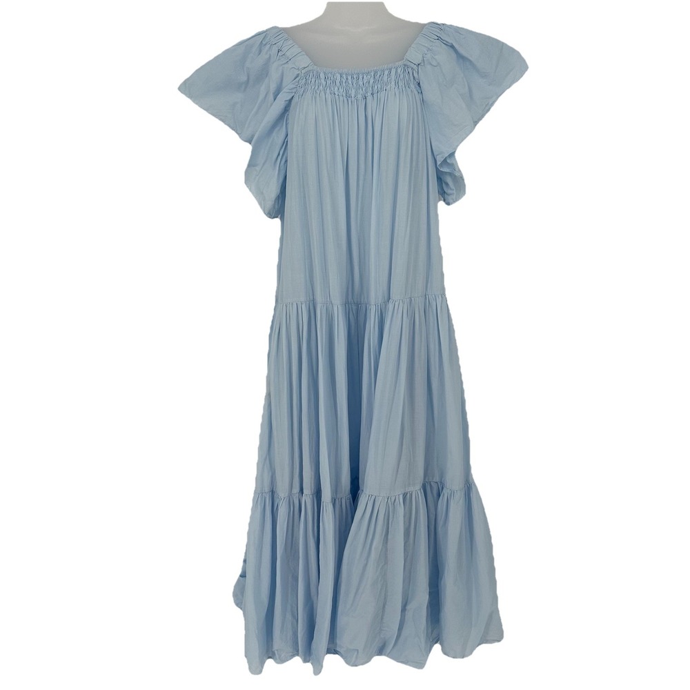 Anthropologie Devotion Twins Sz M‎ Ruffle Tiered Smocked Maxi 100% Cotton Dress